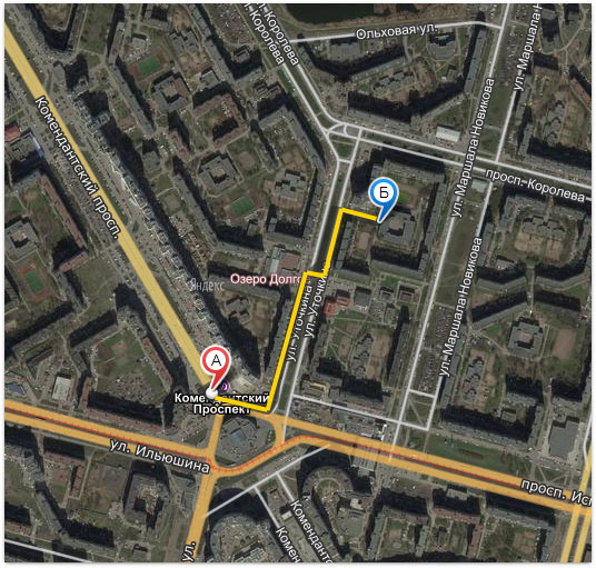 Проезд от Комендатского проспекта